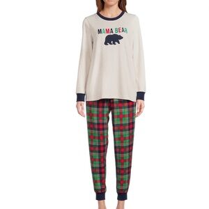Dearfoams Women's Plaid Bear Matching Family Pajamas Set, 2-Piece
